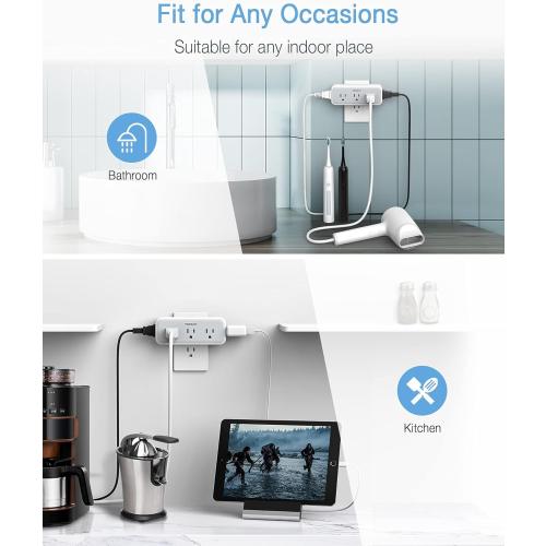 2 Pack Multi Plug Outlet Extender, TESSAN Surge Protector Wall Plug Splitter with 5 Electrical Outlet Expander, Multiple Plug Adapter for Travel Home Office