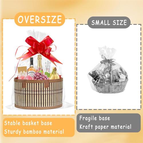 Baskets for Gifts Empty Set of 4, Bamboo Woven Gift Basket with Wrap Bags, Pull Bows, Raffia, Greeting Cards – Gift Basket Making Kit for Birthday, Shower, Housewarming