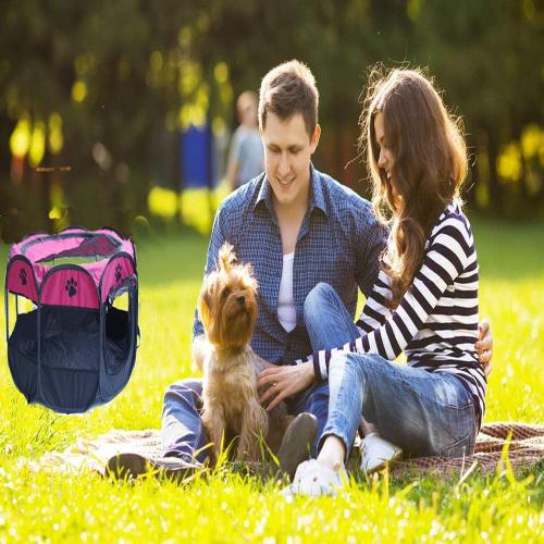Portable Pet Playpen, Foldable Dog Playpens, Indoor/Outdoor Pet Exercise Kennel Tent Mesh Shade Cover Travel Dog Play Tent for Puppies/Dogs/Cats/Rabbits (M:35*35*24, Rose)
