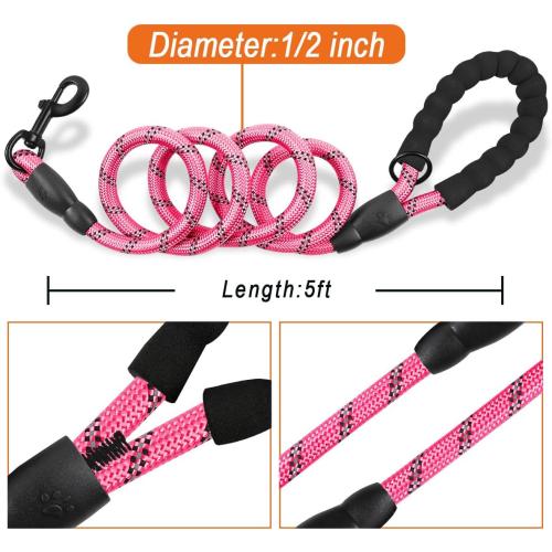 BARKBAY Dog Leashes for Large Dogs Heavy Duty Dog Leash 2 Pack 5 FT with Comfortable Padded Handle Highly Reflective Threads for Medium Large Dogs Walking Training Running (5FT-1/2,Pink Black)