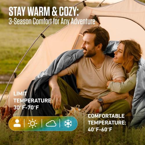 VENTURE 4TH Backpacking Sleeping Bag – XXL, Double and Single Sizes - Lightweight Warm & Cold Weather Sleeping Bags for Adults, Kids & Couples – Ideal for Hiking, Camping & Outdoor Adventures
