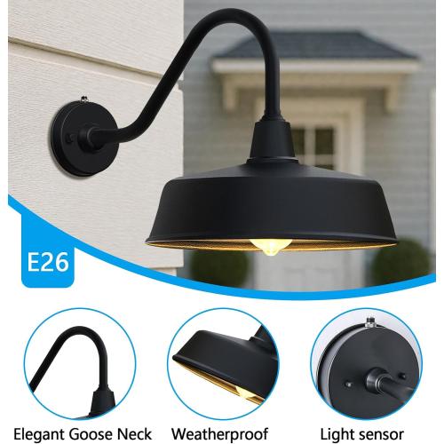 JOESA 15 Large Outdoor Barn Light, Dusk to Dawn Gooseneck Light in Galvanized Steel/Outdoor Fluorocarbon Paint Finish, Ideal for Sign, Farmhouse, Storefront Lighting