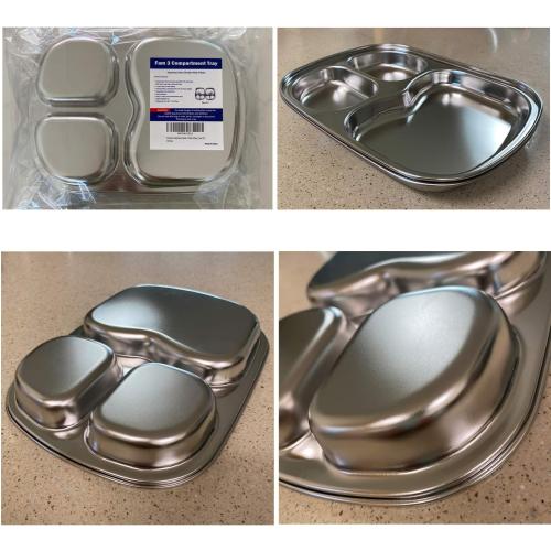 Korean Stainless Steel Divided Plates for Toddlers, Kids, Babies, Premium 304, Electro-Polished, No Black Residue, BPA-Free, 3-Compartment Plate, Food Tray for Camping, Balanced Meals, Set of 2