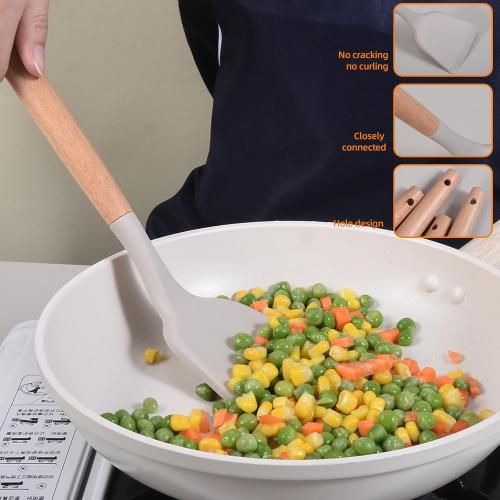 Kitchen Utensils Set-34 Pcs,Silicone Cooking Utensils Set for Nonstick Cookware,446℉Heat Resistance Silicone Spatulas Set, Wood Handle-Kitchen Gadgets Tools (Khaki)