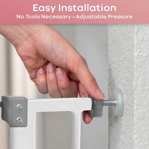 InnoTruth 28.9-42.1 Wide Baby Gate for Stairs & Doorways, 30 Tall Pressure Mounted Dog Gates for Stairs Expandable One-Hand Open, Easy Step Walk Through Dual Lock Metal Pet Gates for Dogs, White