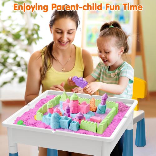 7-in-1 Toddler Activity Table & 4 Chairs STEM Building Set Kids Ages 3–7 | 152PCS Large Marble Maze and Building Blocks with Kids Sensory Sand and Water Table, STEM Learning Toy for Boys and Girls