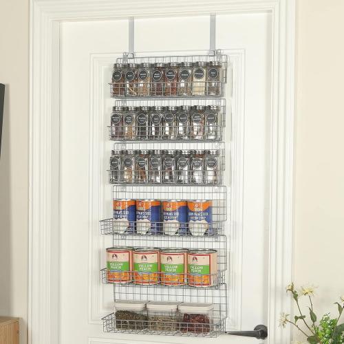 Size 6 tier Color Silver Spice Rack Organizer 6-Tier Wall Mounted & Over the Door Spice Racks for Kitchen Pantry Bathroom,Two Size, Large Capacity, Silver