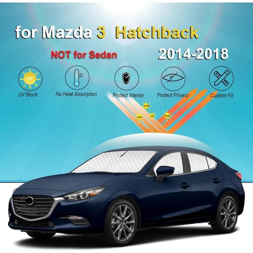 KMF  Thicken Sun Shades for Mazda 3 Hatchback (Not Sedan) 2014-2018 Accessories, Full Windshield Sunshade Car Window Covers for Side Rear, UV Block and Blackout Privacy for Camping