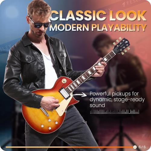 Fesley LP Electric Guitar with Arched Top:39 Solid Body Electric Guitars with Mahogany Body/Rosewood Fretboard,Electric Guitar with Humbucker Pickups,Guitarra Eléctrica with Alice String,Sunburst