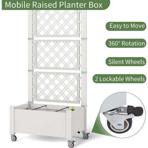 Miory 60 Raised Garden Bed with Trellis & Wheels, Vertical Gardening Planter Box with Water Level Indicator and Drainage System for Garden Outdoor Patio Balcony