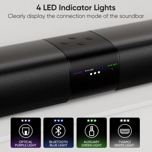 Sound Bar for Smart TV, 80W Soundbar with Four Woofers, Dual Horn Tweeters, 2.0 Channel TV Speaker, 2 in 1 Detachable Design, BT/ARC/AUX/Optical Connection, Surround Sound System for TV