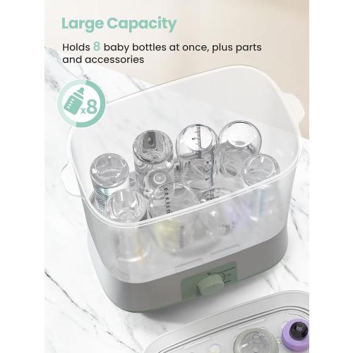 Grownsy Adjustable 4 in 1 Large Bottle Sterilizer and Dryer, 8 Bottles Capacity,Electric Steam Baby Bottle Sterilizer, Sanitizer for Baby Bottles & Pacifiers, Breast Pump Parts Green
