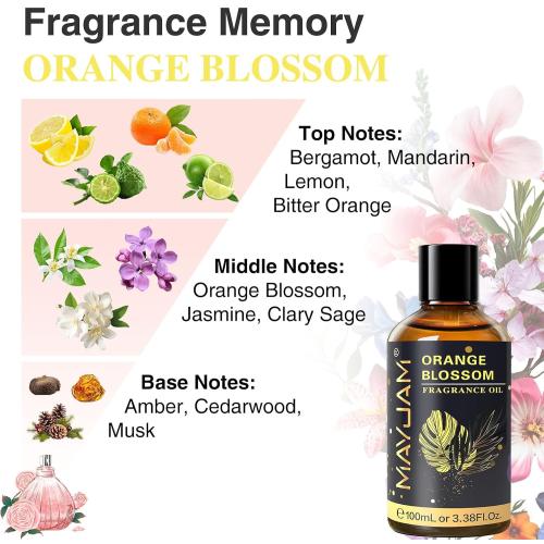 MAYJAM 100ML/3.38FL.OZ Orange Blossom Fragrance Oils with Glass Dropper, Essential Oils for Diffusers, Long Lasting Scented Oils for Soap Candle Making