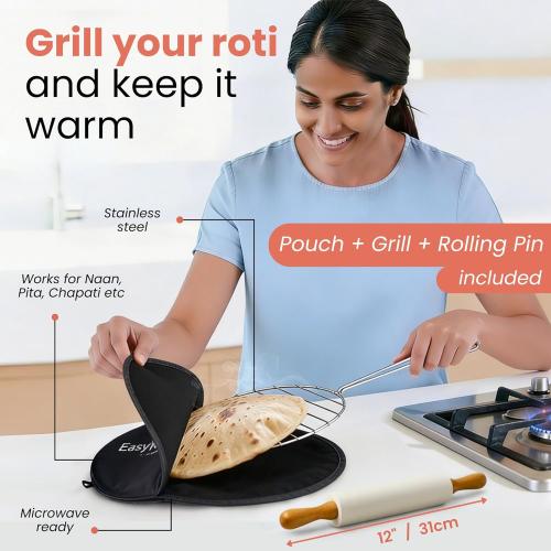 EasyKnead Roti Box with Lid and Rolling Pin and Roti Pouch and Roti Grill – Rotibox for Rolling Roti - Roti Making Box for Chapati, Paratha, Puri – Non-Slip Kneading Board Rotibox