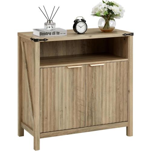 Size 32 Inch Color brown Fluted Sideboard Buffet Cabinet with Storage, Modern Farmhouse Accent Credenza with Adjustable Shelves, Coffee Wine Bar Organizer for Kitchen, Living Room (Sunwashed Ash Oak)