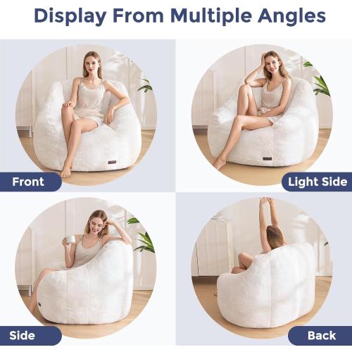 MAXYOYO Bean Bag Chair, Comfy Bean Bag Sofa with Back Support, Faux Fur Bean Bag Chair for Adults and Kids, Stuffed Floor Sofa for Living Room, Bedroom, Apartment, Beige