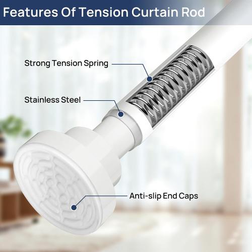 ENJOYBASICS 2 Pack Adjustable Spring Tension Curtain Rods 32 to 66 Inches, Stainless Steel White Shower Rod No Drilling for Window, Bathroom, Closet, Room Divider, 7/8 Diameter