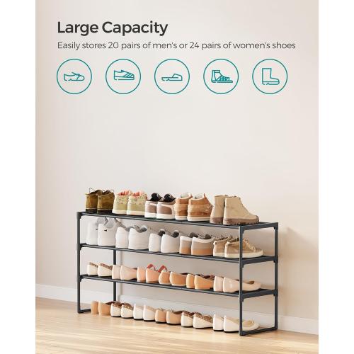 SONGMICS Shoe Rack, 3-Tier Shoe Organizer, Metal Storage Shelf, Upright or Upside Down, for 20-24 Pairs, Stackable, for Entryway, 11.8 x 46.1 x 21.7 Inches, Black ULSA033B01