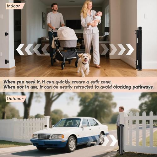 120 inch Retractable Baby Gates 34 inch Tall, Retractable Gate with Reinforced Strip Design to Prevent Crawling Through, 10 FT Extra Wide Retractable Dog Gate for Indoor/Outdoor