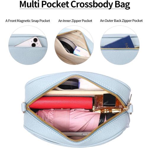 Small Crossbody Bag for Women Trendy Triple Zip Purses Vegan Leather Shoulder Handbag with Adjustable Wide Strap