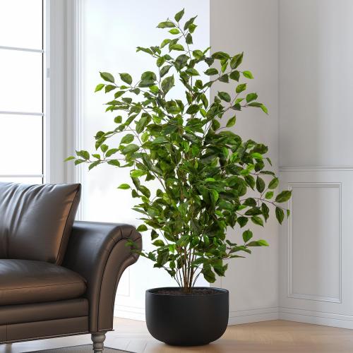 Bailikang Artificial Ficus Tree Indoor 4ft, Large Potted Faux Tree with Realistic Silk Leaves & Trunk for Home Office, Living Room Corner Decor ‼️may be missing parts or even broken parts ‼️