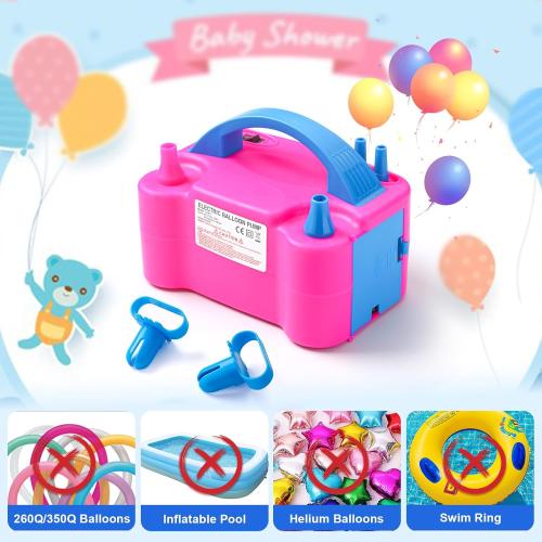 Balloon Pump Electric, Portable Automatic Dual Nozzle Inflator 110V 600W with Tying Tools for Birthday Gender Reveal Baby Shower Balloons Party Decorations