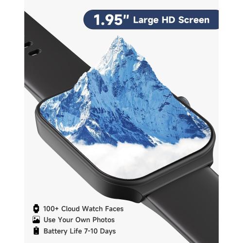 Black Smart Watch for Men Women Alexa Built-in, 1.95 Fitness Tracker with Answer/Make Calls, IP68 Waterproof/Heart Rate/Sleep Tracker/100 Sports, Fitness Watch Compatible Android iOS