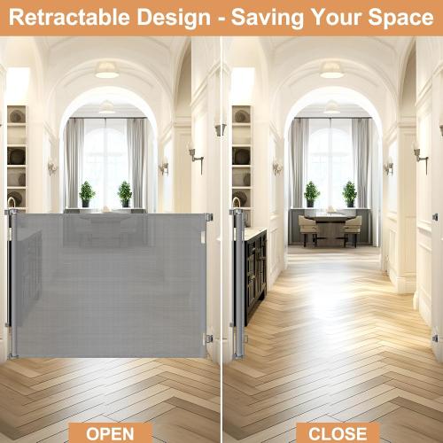 48 T X 115 W Extra Tall Pet Gate Retractable Baby Gates for Doorways Extra Wide 9.58ft, Retractable Dog Gate Outdoor Anti-Scratch, 4ft Tall Mesh Gates for Kids or Pets Can't Jumping Over, Gray