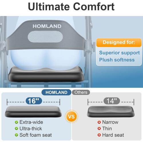 Foldable Rollator Walkers with Seat for Seniors, 8'' Big Wheels, 350 lb. Weight Capacity, Adjustable Handles and Seat Height, Lightweight Rolling Walker, Black