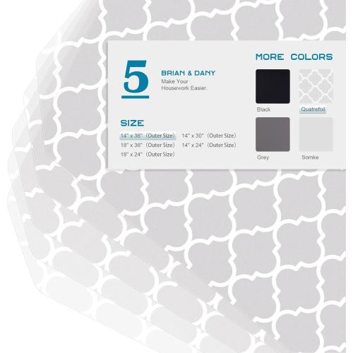 BRIAN & DANY Wire Shelf Liner 14 X 36, Heavy Duty Shelf Liners for Wire Shelving, Waterproof Protector Mats, Set of 5, Quatrefoil Grey