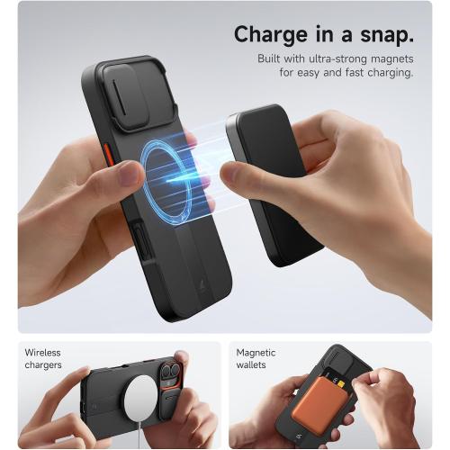 SURITCH for iPhone 16 Plus Case with Magnetic Camera Slide Cover and Adjustable Kickstand, Compatible with MagSafe, Shockproof Bumper Case Slim Protective Cover for iPhone 16 Plus 6.7 Inch, Black