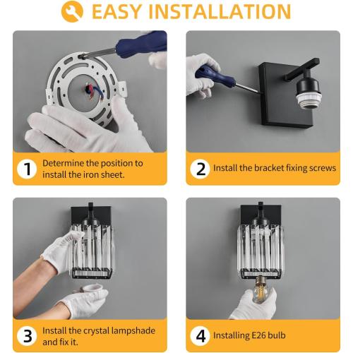 Modern Wall Sconce Set of Two Indoor Wall Lamp Black Wall Sconces Crystal Wall Light Bathroom Vanity Light Fixtures Wall Mounted Room Sconce Wall Lighting