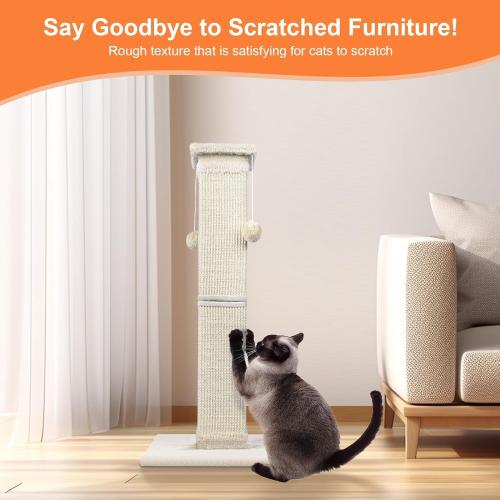 Cat Scratching Post 33 Inch Nature Sisal Cat Scratch Post for Indoor Cats, Large Cat Scratcher Protect Your Furniture, for All Breeds