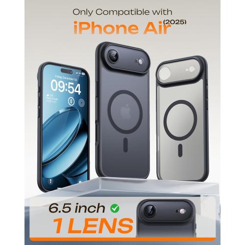 TOCOL for iPhone Air Case, Compatible with Magsafe, Full Camera Protection, Built-in Magnetic Ring, Drop Protection, Slim Thin Translucent Matte Phone Case for iPhone 17 Air (Black)