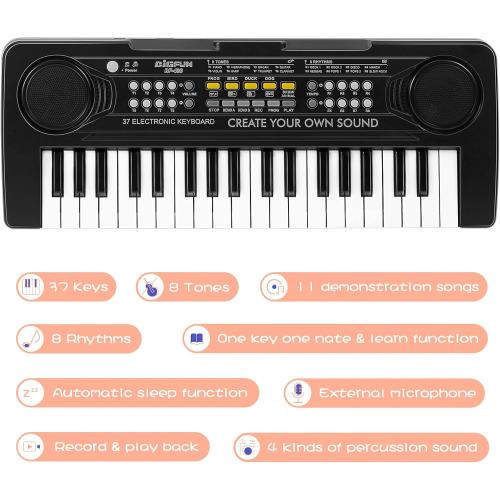 Raimy 37 Keys Keyboard Piano for Kids, Early Learning Educational Portable Electronic Musical Instrument Toys Gifts for 3 4 5 6 7 8 9 Year Old Boys and Girls (Black)