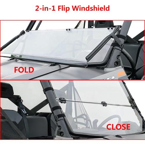Front Folding Windshield Scratch Resistant Compatible with 2013-2020 Polaris Ranger Full Size XP570 XP900 XP1000 Crew 2-in-1 Flip Windscreen