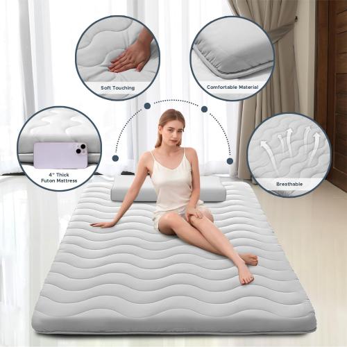 Japanese Floor Mattress, 100% High Density Comfortable Foam, 4 Thicken Foldable Mattress Tatami Mat Sleeping Pad, Ideal for Comfort and Support, Kids Floor Lounger Pillow Bed Sofa (Twin）