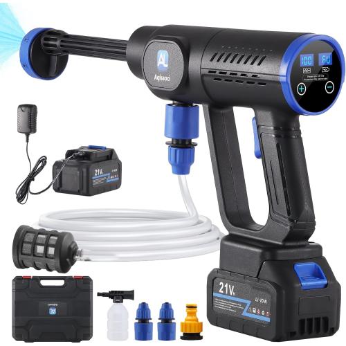 Cordless Pressure Washer,1450 PSI Brushless Portable Power Washer with LCD Display & 100-levels Pressure Adjustable,2×21V Rechargeable Batteries 6-in-1 Nozzle for Car,Patio,RV,Fence & Yard Cleaning