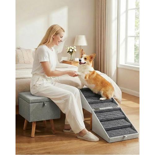 Dog Ramp for Bed & Couch, Dog Stairs 21.06 inches High for Large/Medium/Small Doggie, Foldable 2 in 1 Wooden Pet Steps for Puppy Older and Injured Dogs, Split Ottoman Design, No-Slip Surface