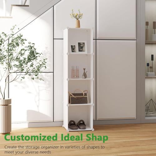C&AHOME Cube Storage Organizer, 4-Cube Shelves Units, Closet Cabinet, DIY Plastic Modular Book Shelf Ideal for Bedroom, Living Room, Office, 24.8 L x 12.4 W x 24.8 H Milky UPCS04M