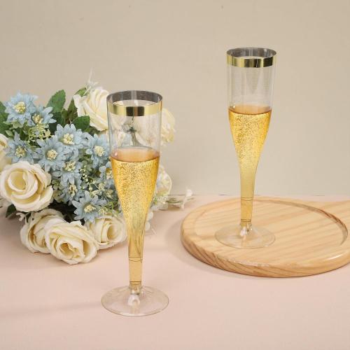 6.5 Oz Plastic Champagne Flutes Disposable 36 Pack Plastic Champagne Glasses with Gold Rim & Glitter Gold for Wedding Cocktail Elegant and Durable Stemware for Birthday Party Supplies