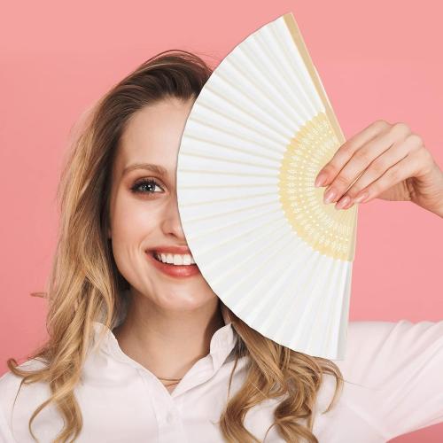 FEPITO 55 Pieces White Handheld Paper Fan Paper Folding Fans