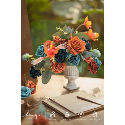 Ling's moment Artificial Flowers Wedding Rustic Teal Fall Combo for DIY Wedding Centerpieces Bouquets Combo Decorations