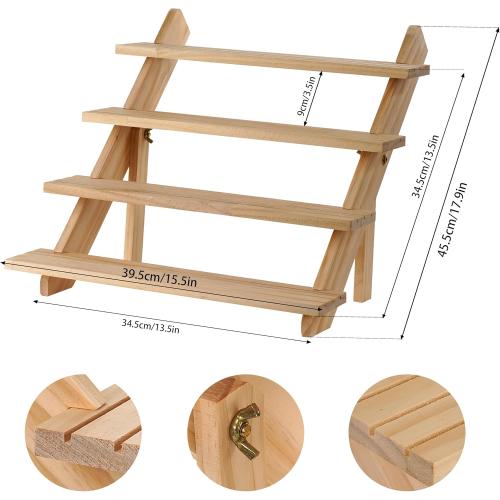4-Tier Wooden Display Riser, Wooden Cupcake Stand Tiered Countertop Display Shelf for Retail Display, Rustic Tiered for Tabletop Shows and Home Cupcake Display Stand Using