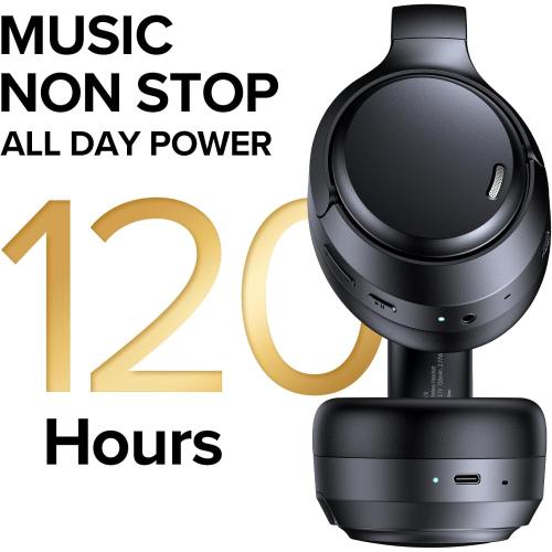 Hybrid Active Noise Cancelling Headphones Wireless, 120Hrs Playtime, 6 ENC Clear Mic, Over Ear Bluetooth Headphones with Hi-Res Audio Comfort Earcup Foldable ANC Headphone for Travel Game Home Office