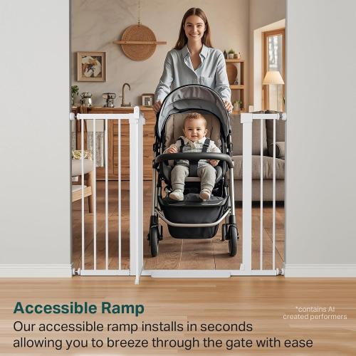 Cumbor 36 Extra Tall Baby Gate for Stairs, 29.7-48 Wide Dog Gates for Doorways, Auto Close Safety Gate for Babies and Pets, Easy Install, Pressure Mounted, Fits Doorways, Stairs, Entryways, White
