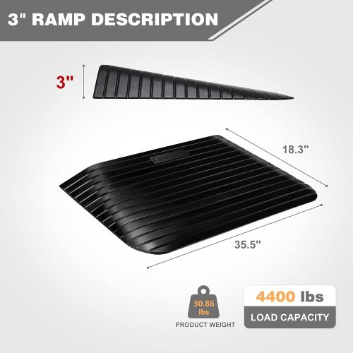 3 Rise Threshold Ramps Doorway, Wheelchair Ramp with Non-silp Surface, 4400 LBS Capacity, Solid and Portable, for Steps, Driveway and Curb Black