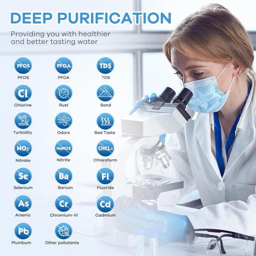 Reverse Osmosis Water Filter, Water Purifier, 8-Stage RO Filtration System, Portable Water Purifier Countertop for Kitchen, Office, RV, No Installation, White