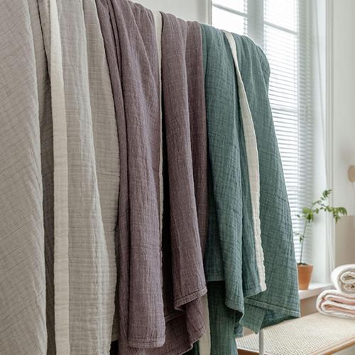 Air Conditioning Blanket, 100% Cotton Nap Blanket Sheet, Breathable Comfortable Bed Throws, All-Season Machine Washable Towel Quilt for Home Decoration