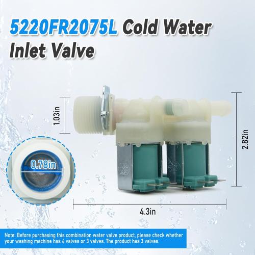 5220FR2075L And 5220FR2006H （Cold & Hot） Washer Water Inlet Valve Replacement for LG & Kenmore, Replace 5221ER1003A 5220FR2006L 5221ER1003C 5220FR2006Q 5221ER1003D etc.